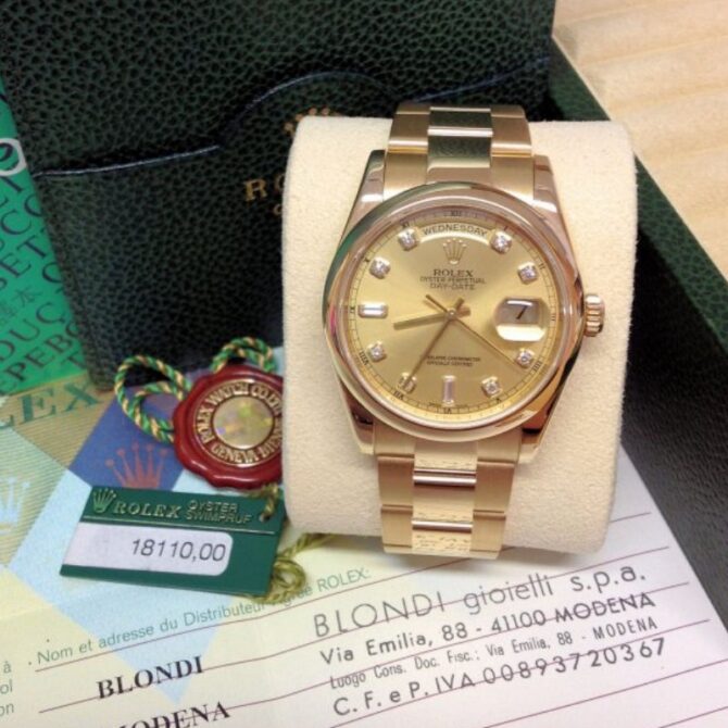 Replica Rolex Day-Date 118208 Champagne Diamond Dial 36mm Unisex Watch