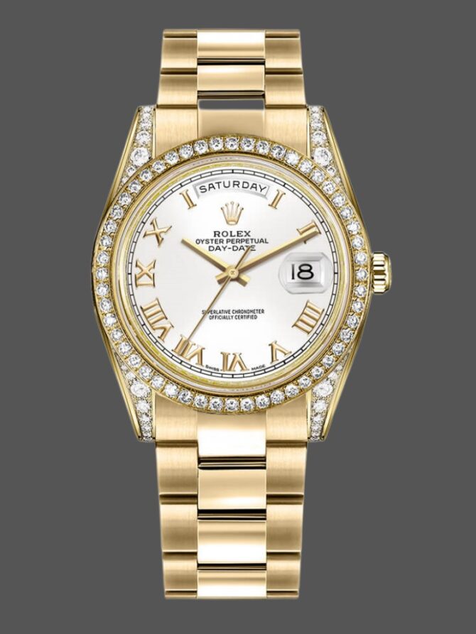 Replica Rolex Day-Date 118388 Yellow Gold Green Index Dial 36MM Unisex Watch