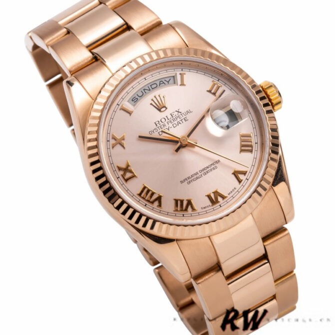 Replica Rolex Day-Date 118235 Fluted Bezel Chocolate Dial 36mm Unisex Watch
