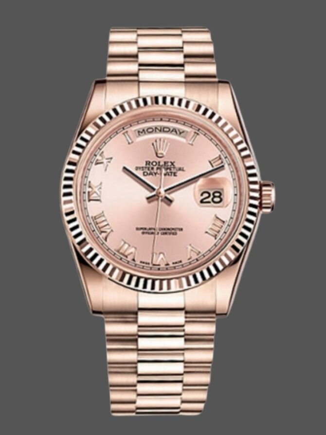 Replica Rolex Day-Date 118235 Fluted Bezel Chocolate Dial 36mm Unisex Watch