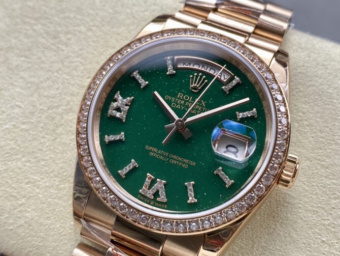 Replica Rolex Day Date Oyster 36 mm Everose Gold Diamonds Bezel M128345RBR 0068