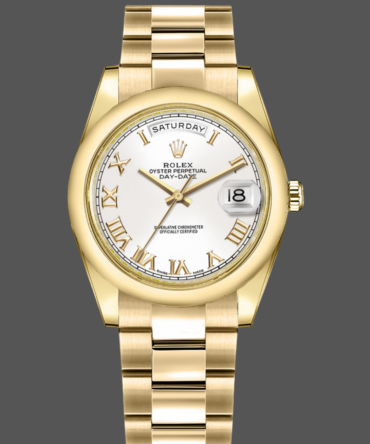 Replica Rolex Day-Date 118208 White Roman Dial Roman Numerals 36mm Unisex Watch