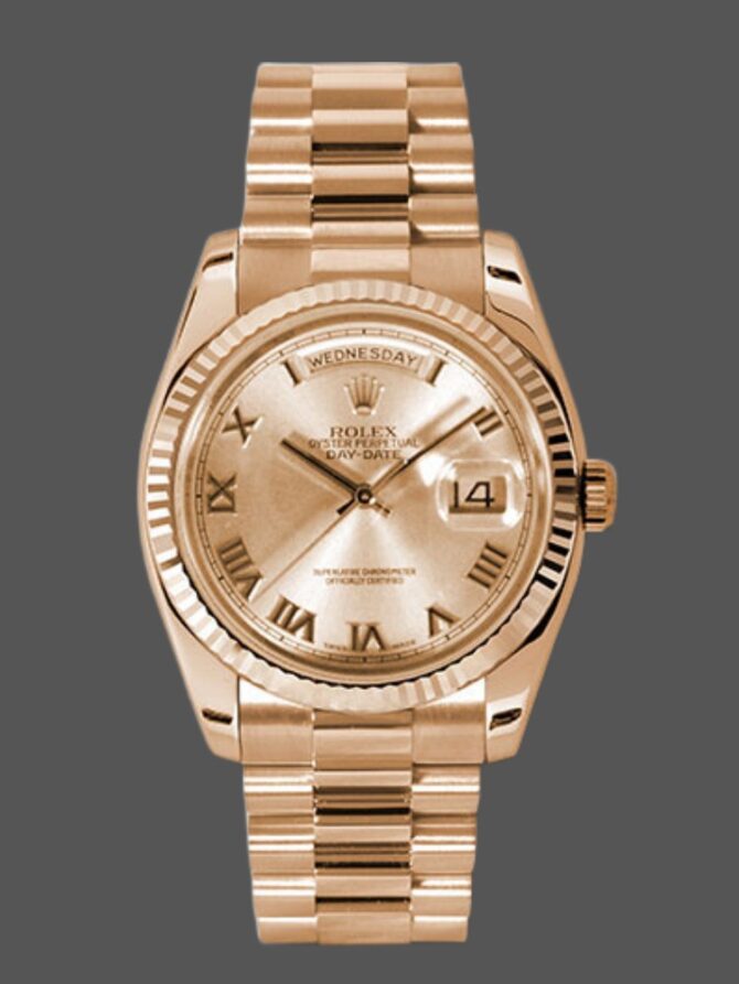 Replica Rolex Day-Date 118235 Rose Champagne Roman Dial 36mm Unisex Watch