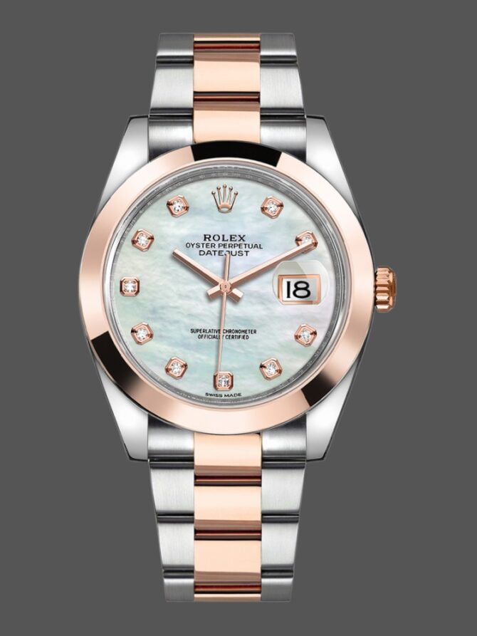 1385432401 White MOP Diamond Dial Steel Rose Gold 41MM Mens Replica Watch