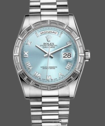 Replica Rolex Day-Date 118366 Ice Blue Dial Diamond Bezel 36mm Unisex Watch