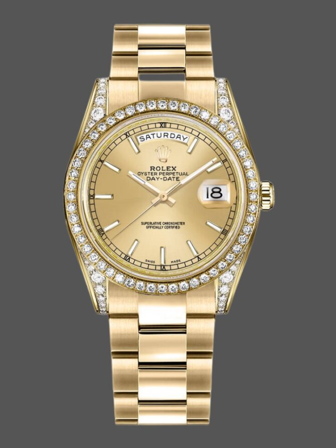 Replica Rolex Day-Date 118388 Yellow Gold Green Index Dial 36MM Unisex Watch