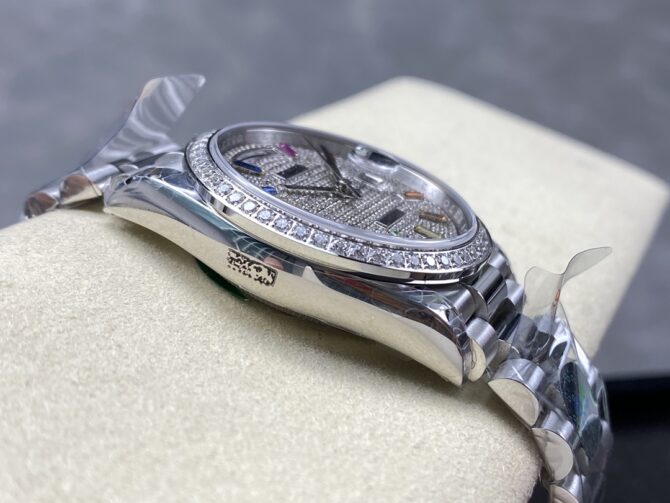 Replica Rolex Day Date 36mm White Gold 128349RBR 0006 Pave Rainbow