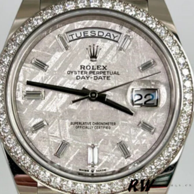 Replica Rolex Day-Date 228349RBR Meteorite Dial Diamond Bezel 40mm Mens Watch