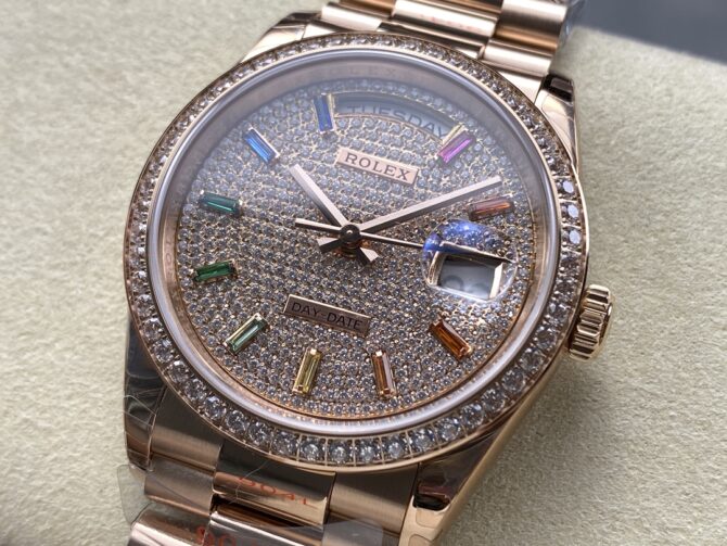 Replica Rolex Day Date 36mm 128345RBR 0042 Diamond Paved Dial President Watch