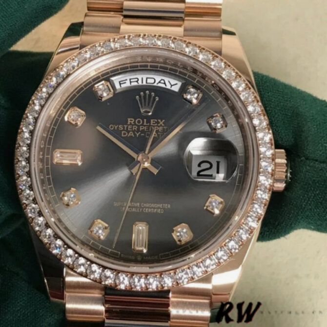 Replica Rolex Day-Date 128345RBR Slate Dial Everose Gold 36MM Unisex Watch