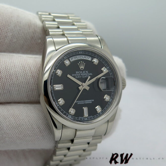 Replica Rolex Day-Date 218206 Black Diamond Dial Platinum 41MM Mens Watch