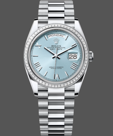 Replica Rolex Day Date 36 Diamond Bezel Ice Blue Roman Dial m128396tbr 0019