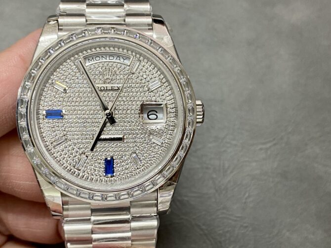 Replica Rolex Day Date Platinum Diamond Paved Dial With Sapphires Diamond Bezel m228396tbr 0021 40mm