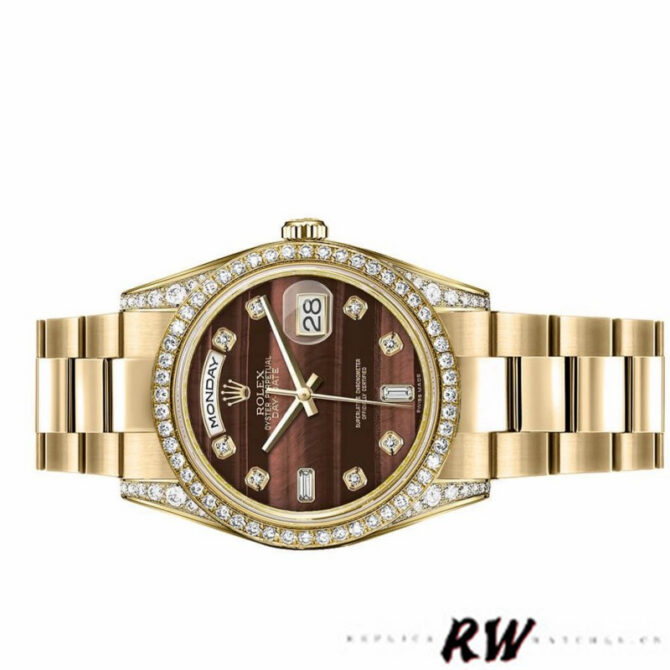 Replica Rolex Day-Date 118388 Yellow Gold Bull's Eye Brown Dial 36mm Unisex Watch