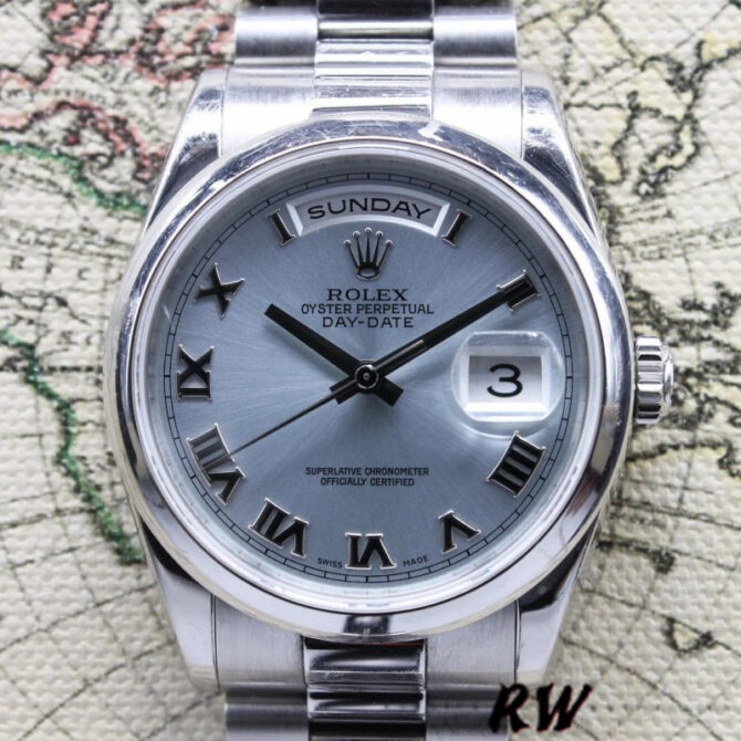 Replica Rolex Day Date 118206 Platinum Ice Blue dial 36mm Unisex Watch