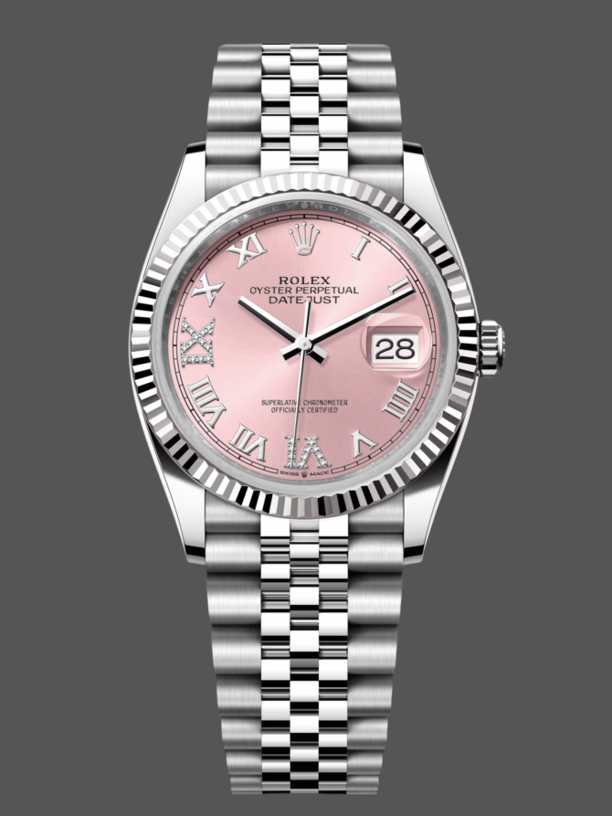 16942234 Fluted Bezel Pink Roman Dial 36MM Unisex Replica Watch