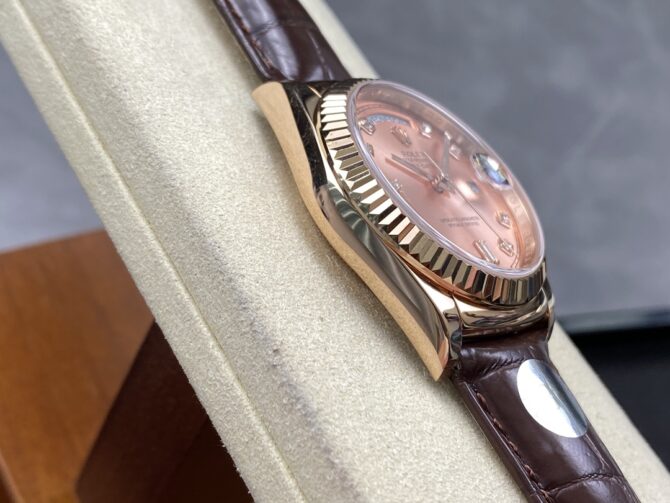 Replica Rolex Day Date 36 Yellow Gold Case 118135 0101 Brown Leather Watch