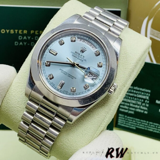 Replica Rolex Day-Date 218206 Ice Blue Diamond Dial Platinum 41MM Mens Watch