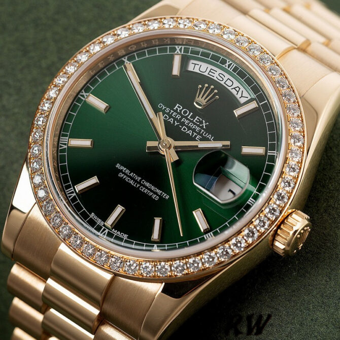 Replica Rolex Day Date 118348 Champagne Jubilee Diamond Dial Yellow Gold 36mm Unisex Watch