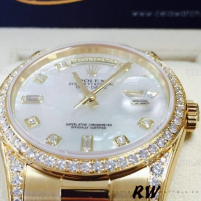 Replica Rolex Day-Date 118388 Yellow Gold Green Index Dial 36MM Unisex Watch