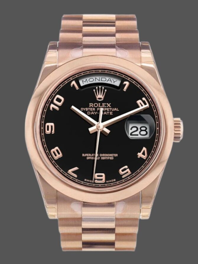 Replica Rolex Day-Date 118205 Black Arabic Dial 36mm Unisex Watch