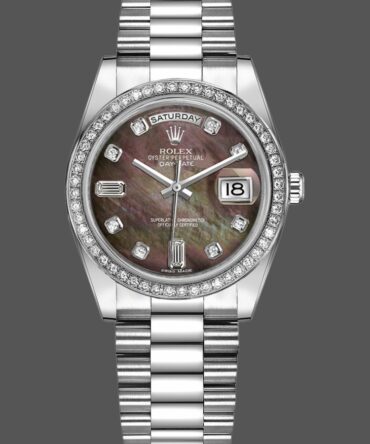 Replica Rolex Day Date 118346 Black MOP Dial Platinum 36mm Unisex Watch