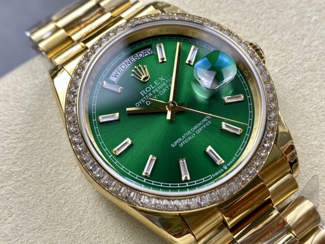 Replica Rolex Day Date 36mm Green Dial Diamond-Set Bezel President Bracelet m128398tbr 0035