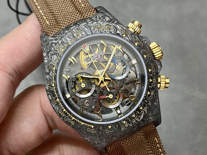 Rolex Daytona Cosmograph DIW Carbon Case Skeleton Dial Brwon Nylon Strap
