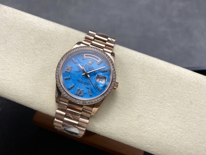 Replica Rolex Day Date Oyster 36 mm Everose Gold Diamonds Bezel M128345RBR 0068