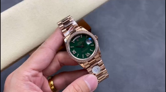 Replica Rolex Day Date Oyster 36 mm Everose Gold Diamonds Bezel M128345RBR 0068