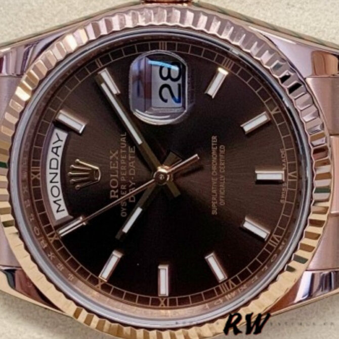 Replica Rolex Day-Date 118235 Fluted Bezel Chocolate Dial 36mm Unisex Watch