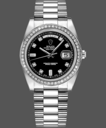 Replica Rolex Day Date 118346 Black Diamonds Dial 36mm Unisex Watch