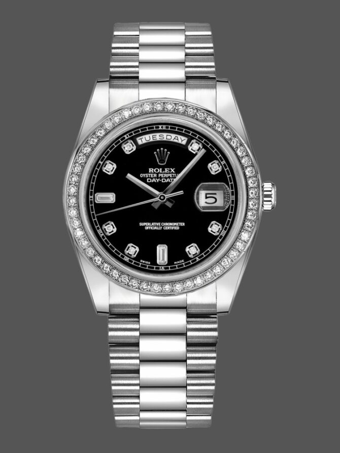 Replica Rolex Day Date 118346 Black Diamonds Dial 36mm Unisex Watch