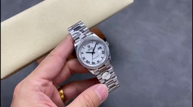 Replica Rolex Day Date 36 White Gold Diamond Bezel White Dial m128399tbr 0019
