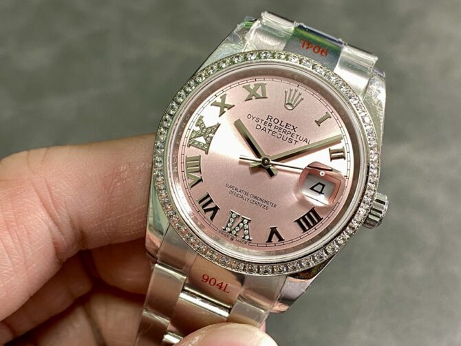 Replica Rolex Datejust 36 126284RBR 0024 Pink Roman Diamond Dial Lady Watch
