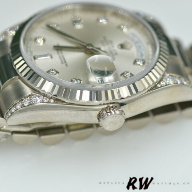 Replica Rolex Day Date 118339 Silver Dial Fluted Bezel 36mm Unisex Watch