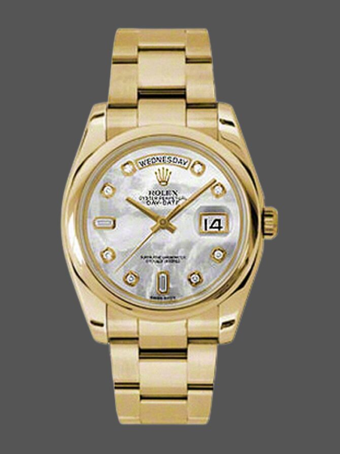 Replica Rolex Day-Date 118208 Mother of Pearl Diamond Dial 36mm Unisex Watch