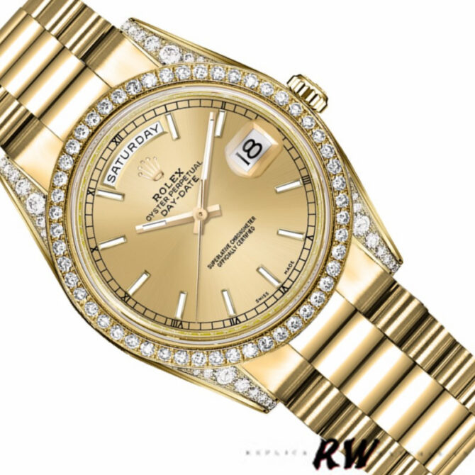 Replica Rolex Day-Date 118388 Yellow Gold Green Index Dial 36MM Unisex Watch