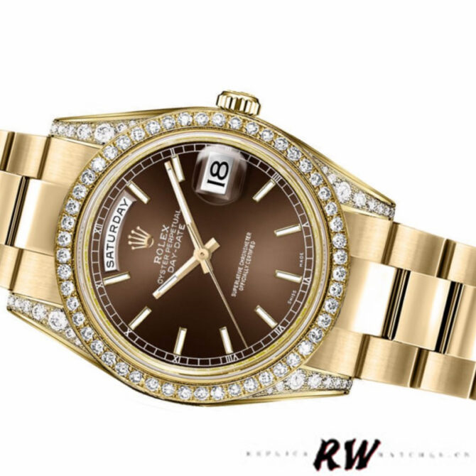 Replica Rolex Day-Date 118388 Yellow Gold Green Index Dial 36MM Unisex Watch