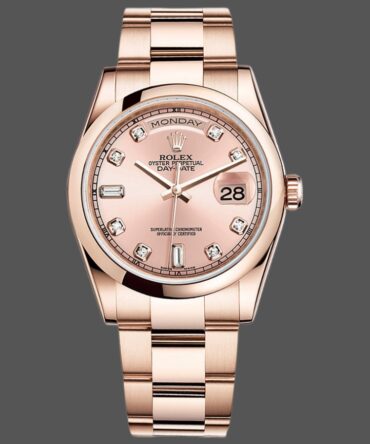 Replica Rolex Day-Date 118205 Rose Gold Pink Diamond Dial 36mm Unisex Watch