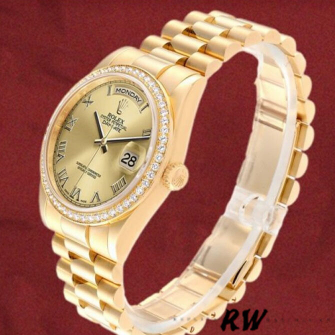 Replica Rolex Day Date 118348 Champagne dial Yellow Gold 36mm Unisex Watch