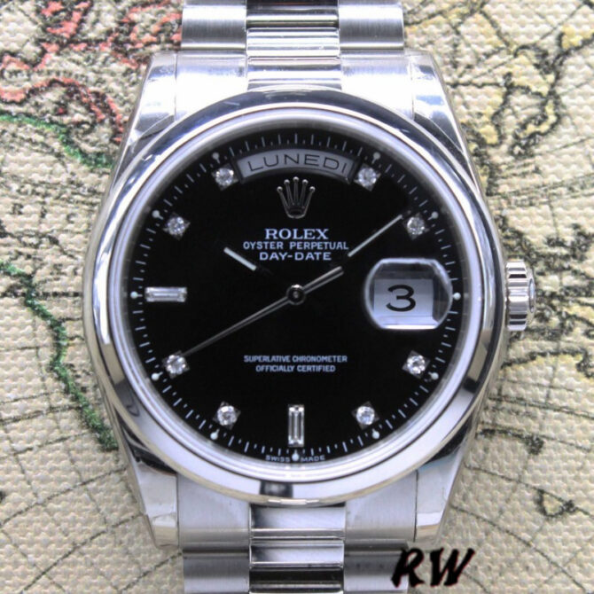 Replica Rolex Day Date 118206 Black Diamond Dial 36mm Unisex Watch