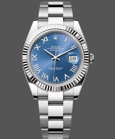 4241034 0025 Fluted Bezel Blue Roman Numeral Dial 41MM Mens Replica Watch