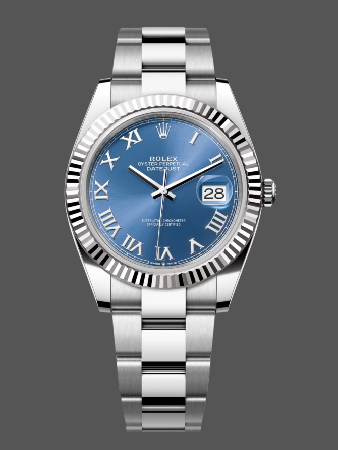 4241034 0025 Fluted Bezel Blue Roman Numeral Dial 41MM Mens Replica Watch