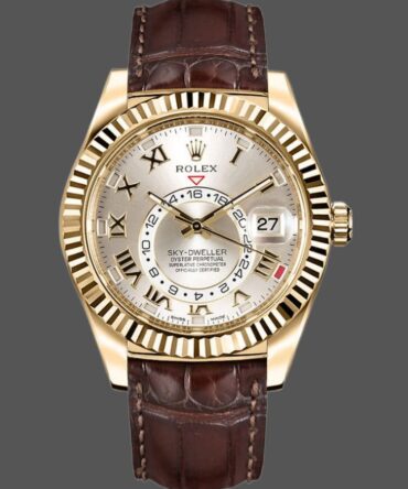 Rolex Sky-Dweller 326138 Sunray Silver Dial Yellow Gold 42MM Mens Replica Watch