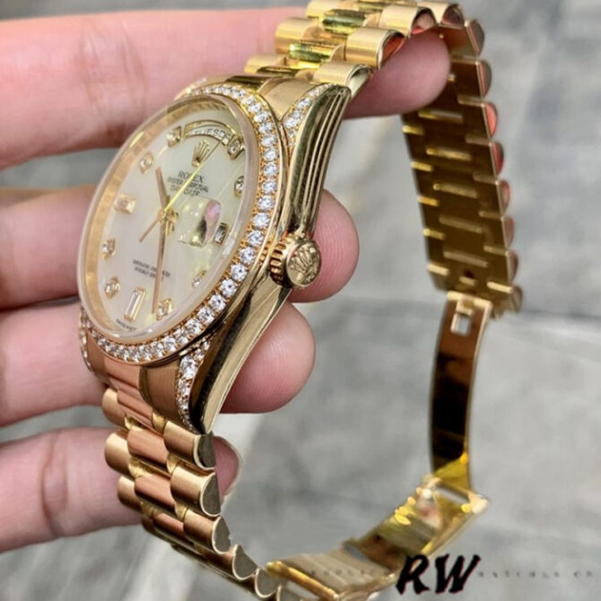Replica Rolex Day-Date 118388 Yellow Gold Green Index Dial 36MM Unisex Watch