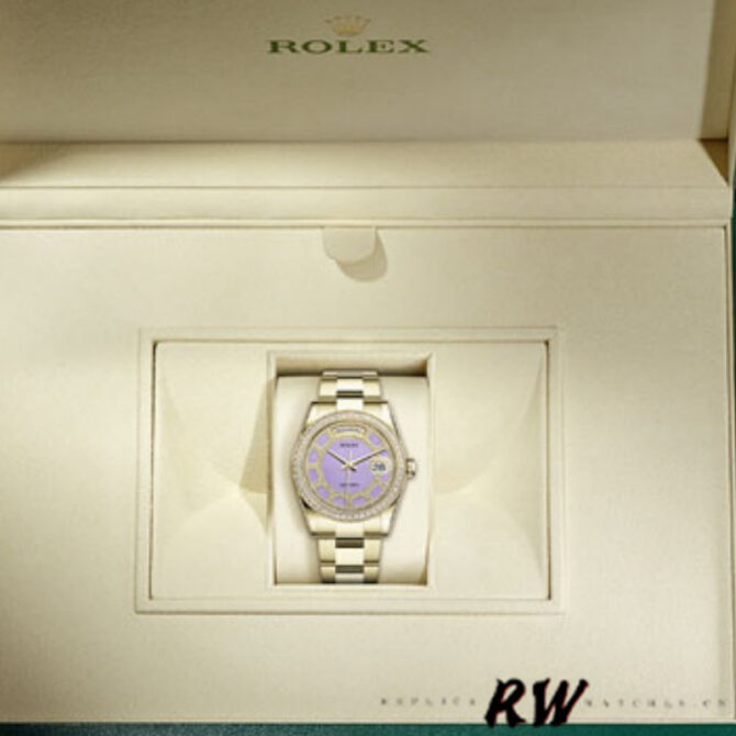 Replica Rolex Day Date 118348 Lavender Jade Carousel Dial Yellow Gold 36mm Unisex Watch