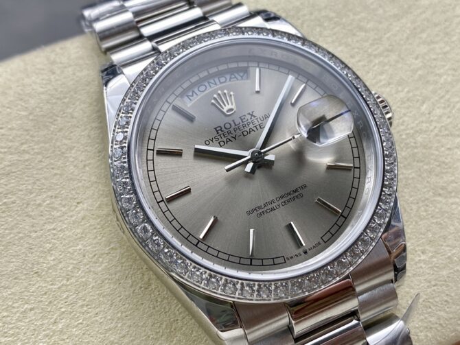 Replica Rolex Day Date 36mm Platinum and Diamonds Bezel 128396tbr 0004