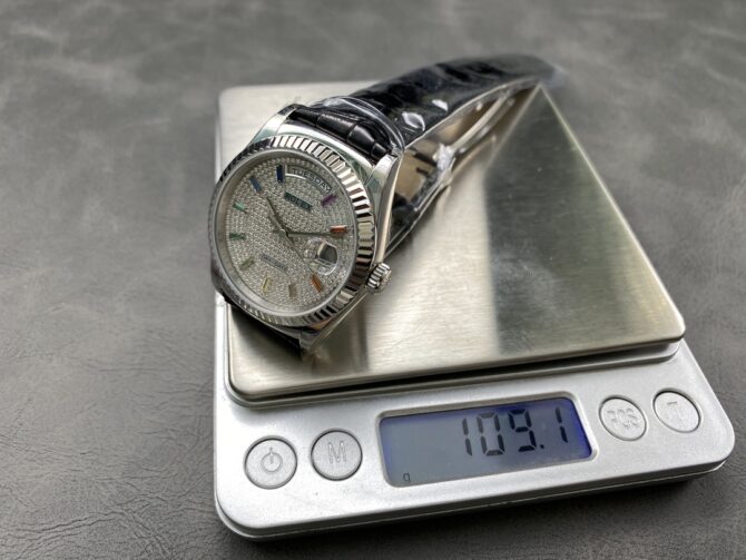 Replica Rolex Day Date 36mm White Gold 128349RBR 0006 Pave Rainbow