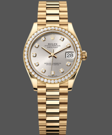 Rolex Datejust 31 Yellow Gold Silver Diamond Dial Diamond Bezel M278288RBR 0028 Women's Watch